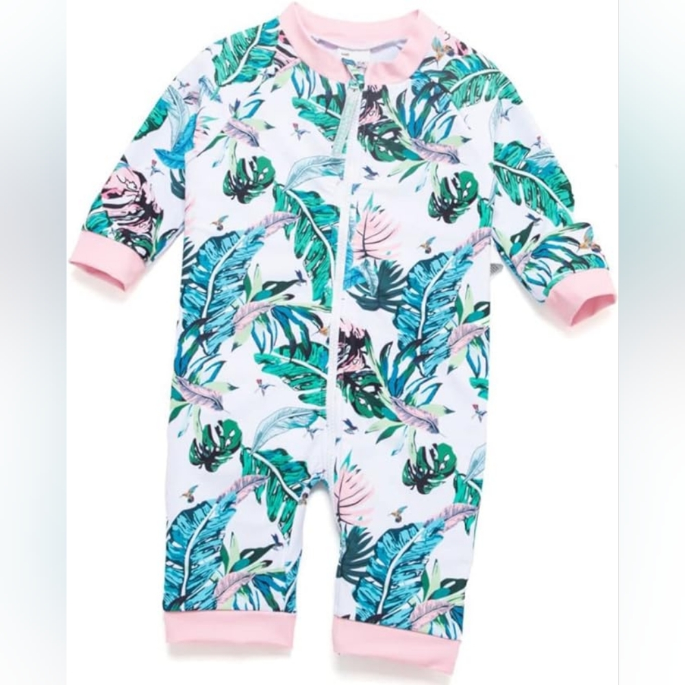 Baby Girls 3-6 Swimsuit Full-Length Zipper One Piece Swimwear SPF 50